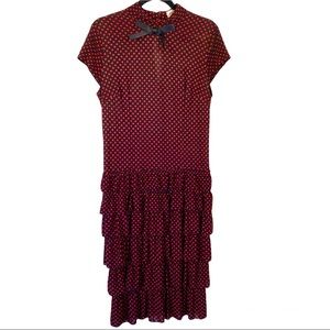Bettie Page Tatyana Retro Rare Red/Black PolkaDot Tiered Ruffle Dress Sz XL